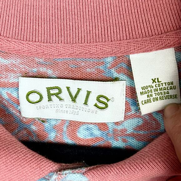 Orvis polo shirt men's XL Hawaiian Vintage pink batik camp shirt - Picture 6 of 7